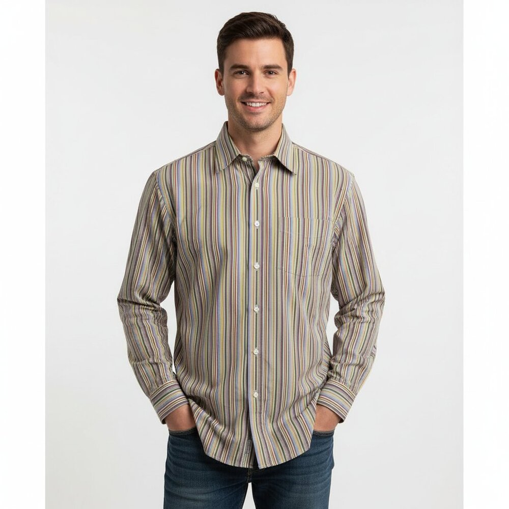 Express Mens M Dress Shirt Premium Long Sleeve Striped Button Multicolor MS55